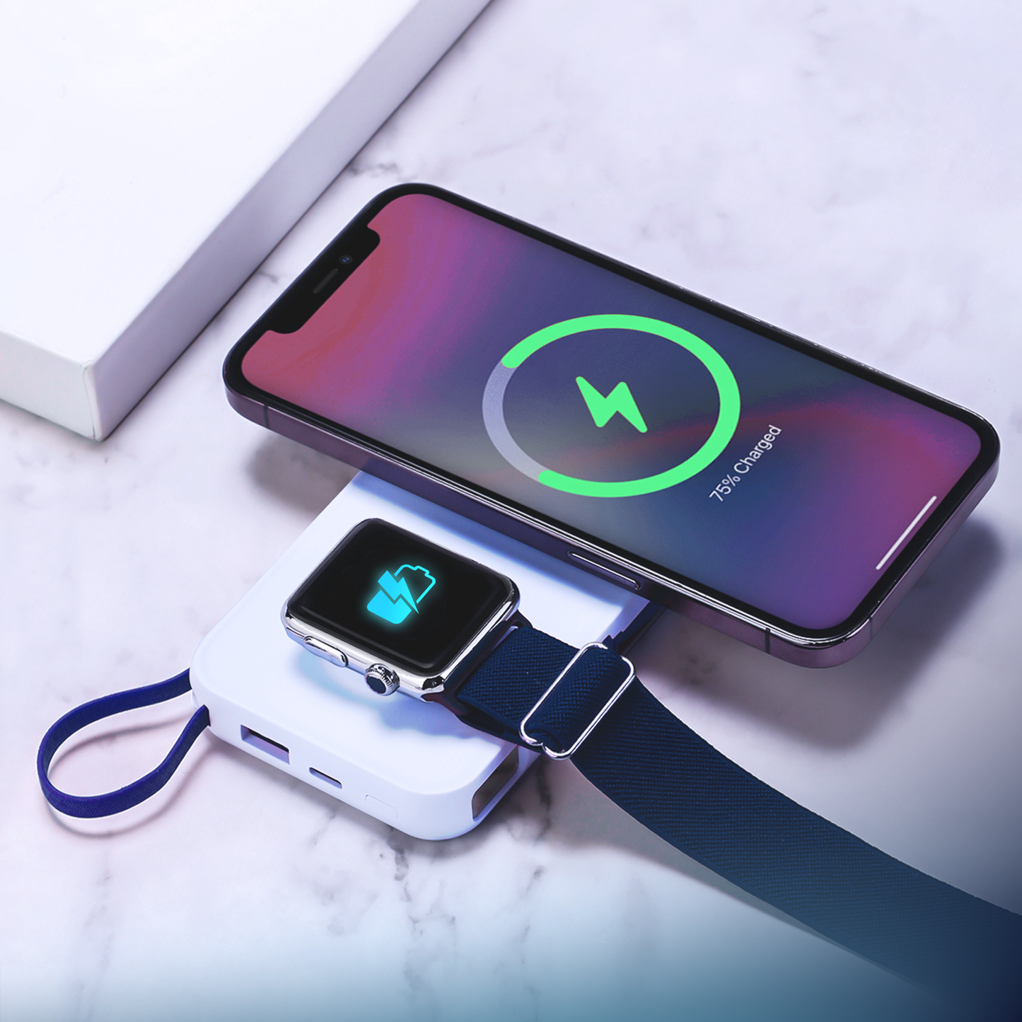 Baterie Externa Wireless 3MK PastelUp, 10000mAh, 22.5W, QC + PD + FQI, 1 x USB-A - 1 x USB-C - 2 x QI, Alba