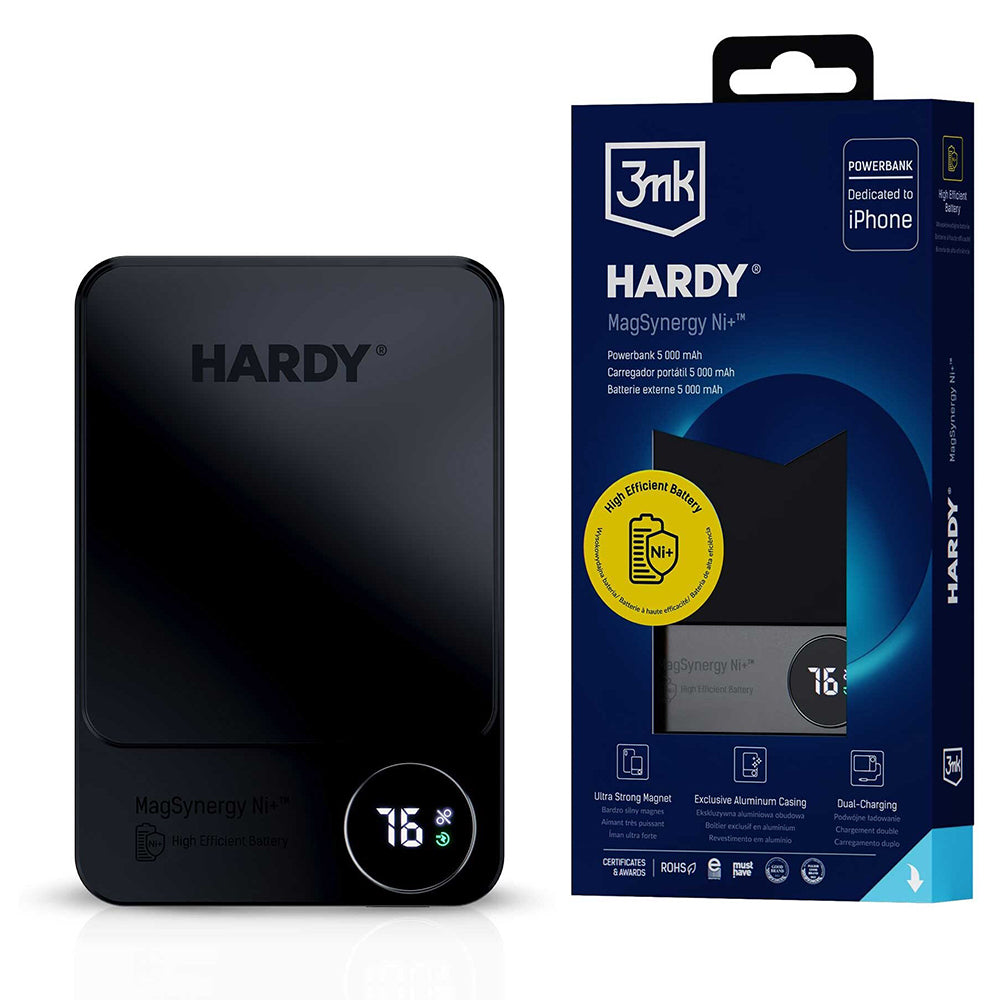 Baterie Externa Wireless 3MK MagSynergy Ni+, 5000mAh, 22.5W, PD + FQI, 1 x QI - 1 x USB-C, Neagra