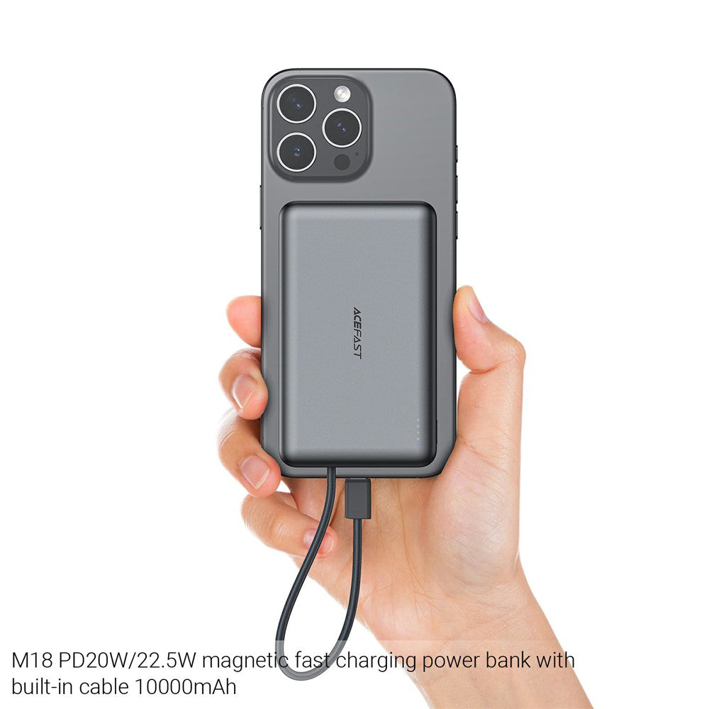Baterie Externa Wireless Acefast M18, 10000mAh, 22.5W, PD + FQI, 1 x QI - 2 x USB-C, Neagra