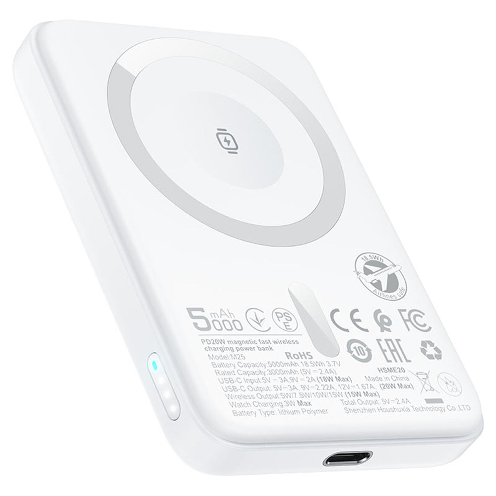 Baterie Externa Wireless Acefast M25, 5000mAh, 20W, PD + FQI, 1 x QI - 1 x USB-C, Alba