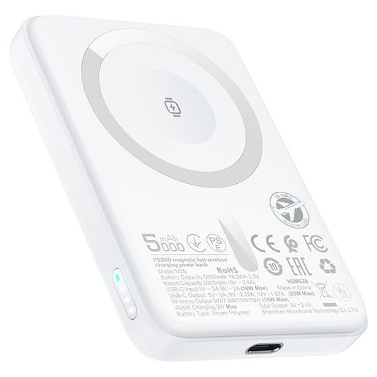 Baterie Externa Wireless Acefast M25, 5000mAh, 20W, PD + FQI, 1 x QI - 1 x USB-C, Alba