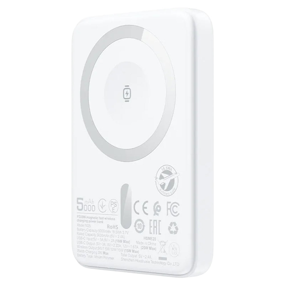 Baterie Externa Wireless Acefast M25, 5000mAh, 20W, PD + FQI, 1 x QI - 1 x USB-C, Alba