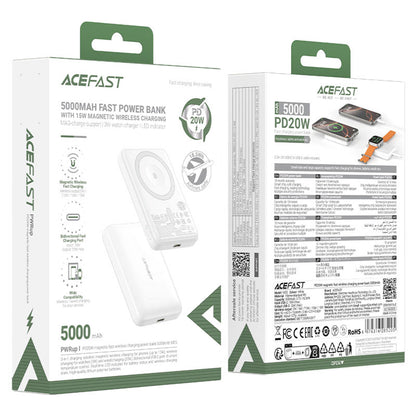 Baterie Externa Wireless Acefast M25, 5000mAh, 20W, PD + FQI, 1 x QI - 1 x USB-C, Alba