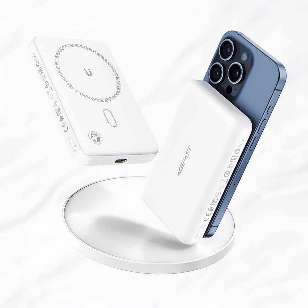 Baterie Externa Wireless Acefast M26, 10000mAh, 20W, PD + FQI, 1 x QI - 1 x USB-C, Alba