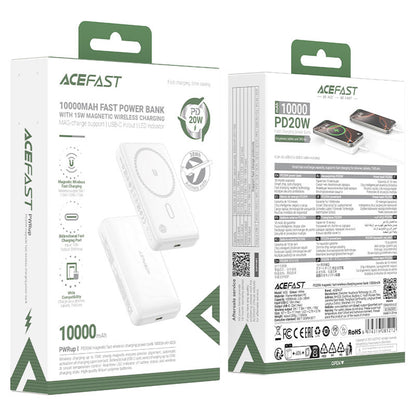 Baterie Externa Wireless Acefast M26, 10000mAh, 20W, PD + FQI, 1 x QI - 1 x USB-C, Alba