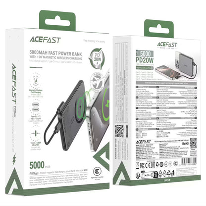 Baterie Externa Wireless Acefast M30, 5000mAh, 20W, PD + FQI, 1 x QI - 2 x USB-C, Neagra