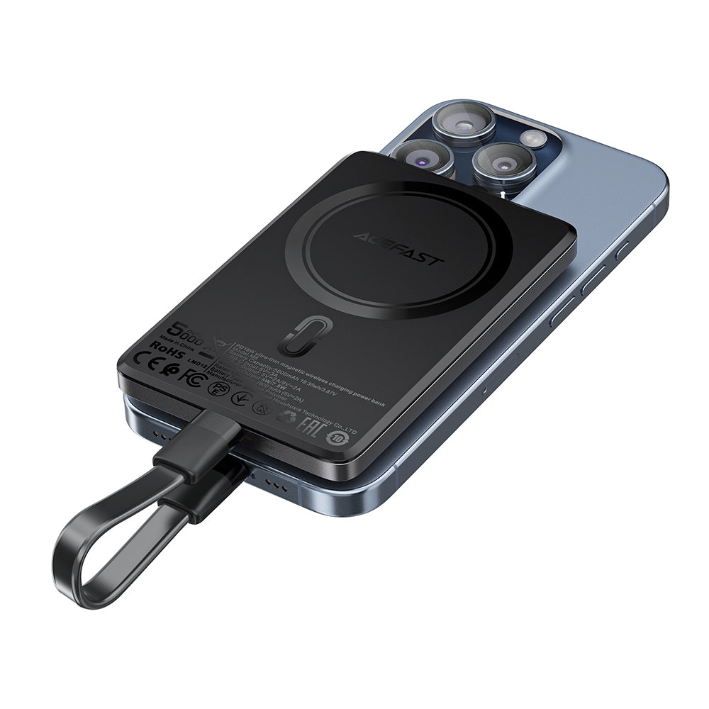 Baterie Externa Wireless Acefast M8, 5000mAh, 18W, PD + FQI, 1 x QI - 1 x USB-C, Neagra