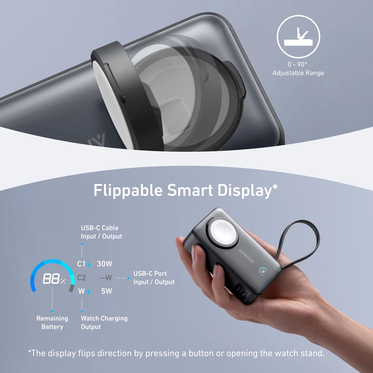 Baterie Externa Wireless Anker MagGo, 10000mAh, 35W, PD + QI, 1 x QI - 2 x USB-C, Neagra A1657H11