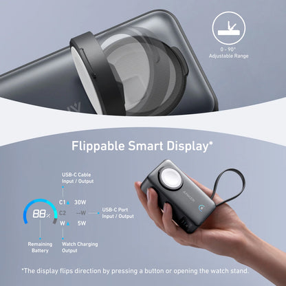 Baterie Externa Wireless Anker MagGo, 10000mAh, 35W, PD + QI, 1 x QI - 2 x USB-C, Neagra A1657H11