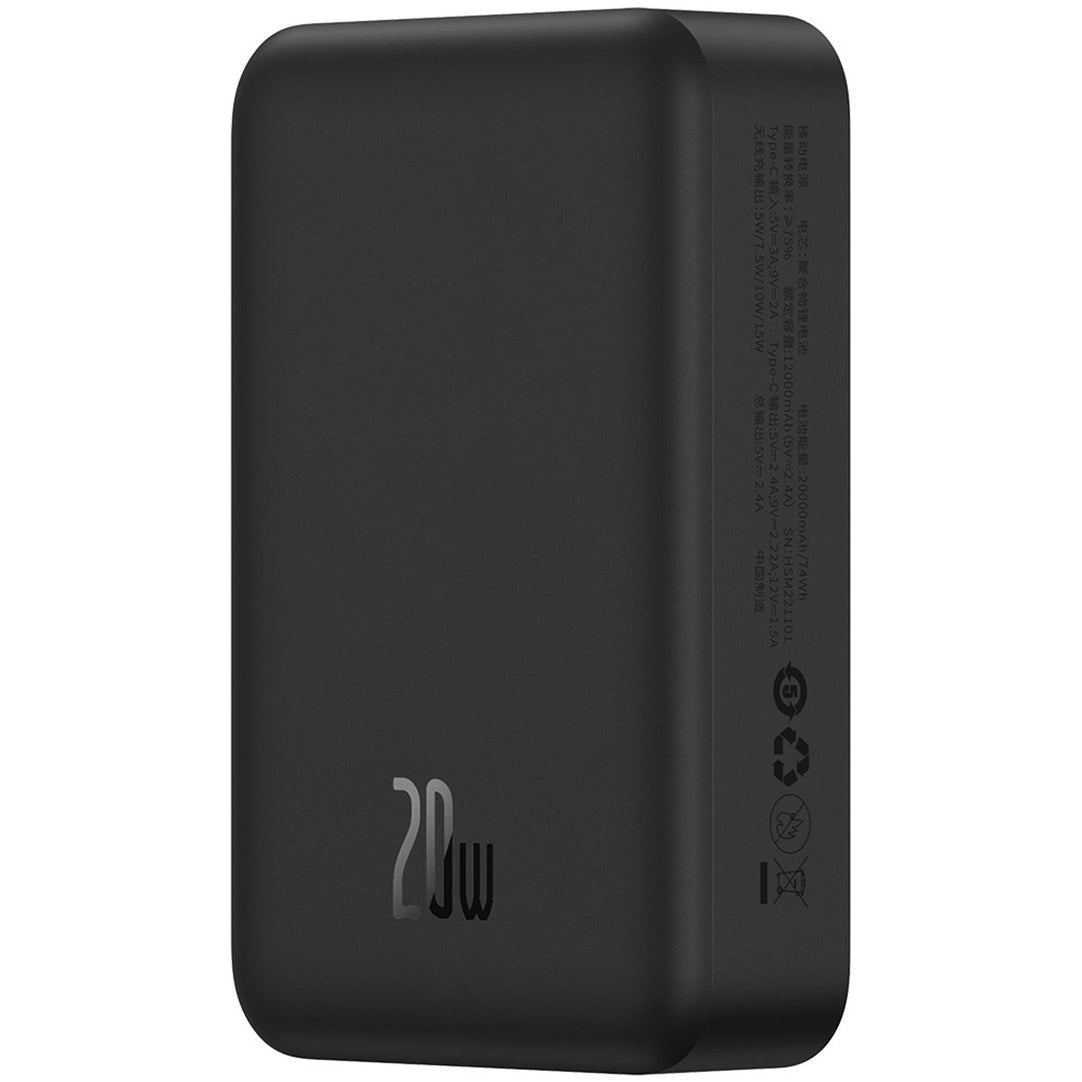 Baterie Externa Wireless Baseus Magnetic Mini, 20000mAh, 20W, PD + FQI, 1 x QI - 1 x USB-C, Neagra PPCX150001