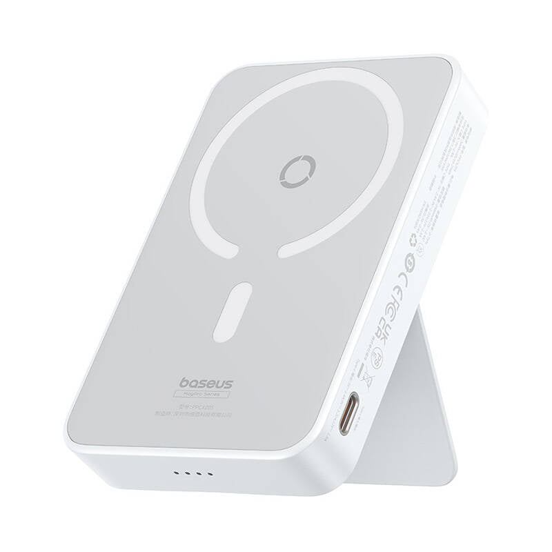 Baterie Externa Wireless Baseus MagPro PPCXZ05, 5000mAh, 20W, PD + FQI, 1 x QI - 1 x USB-C, Alba P10064101223-00
