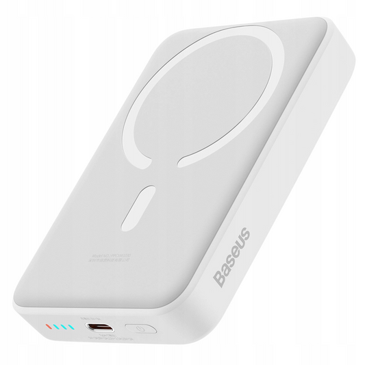 Baterie Externa Wireless Baseus Magnetic Mini, 10000mAh, 30W, PD + FQI, 1 x QI - 1 x USB-C, Alba PPCX110202