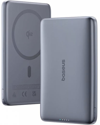 Baterie Externa Wireless Baseus PicoGo AM41, 10000mAh, 27W, PD + FQI, 1 x QI - 1 x USB-C, Gri E0027200