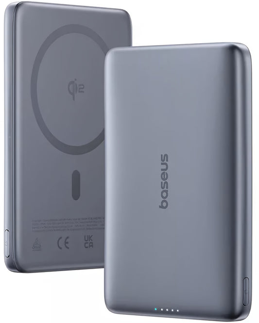 Baterie Externa Wireless Baseus PicoGo AM41, 10000mAh, 27W, PD + FQI, 1 x QI - 1 x USB-C, Gri E0027200