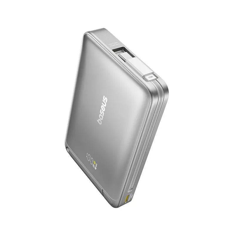 Baterie Externa Wireless Baseus Nomos Kickstand, 10000mAh, 45W, PD + QI, 1 x QI - 1 x USB-C, Neagra P10078800843-00