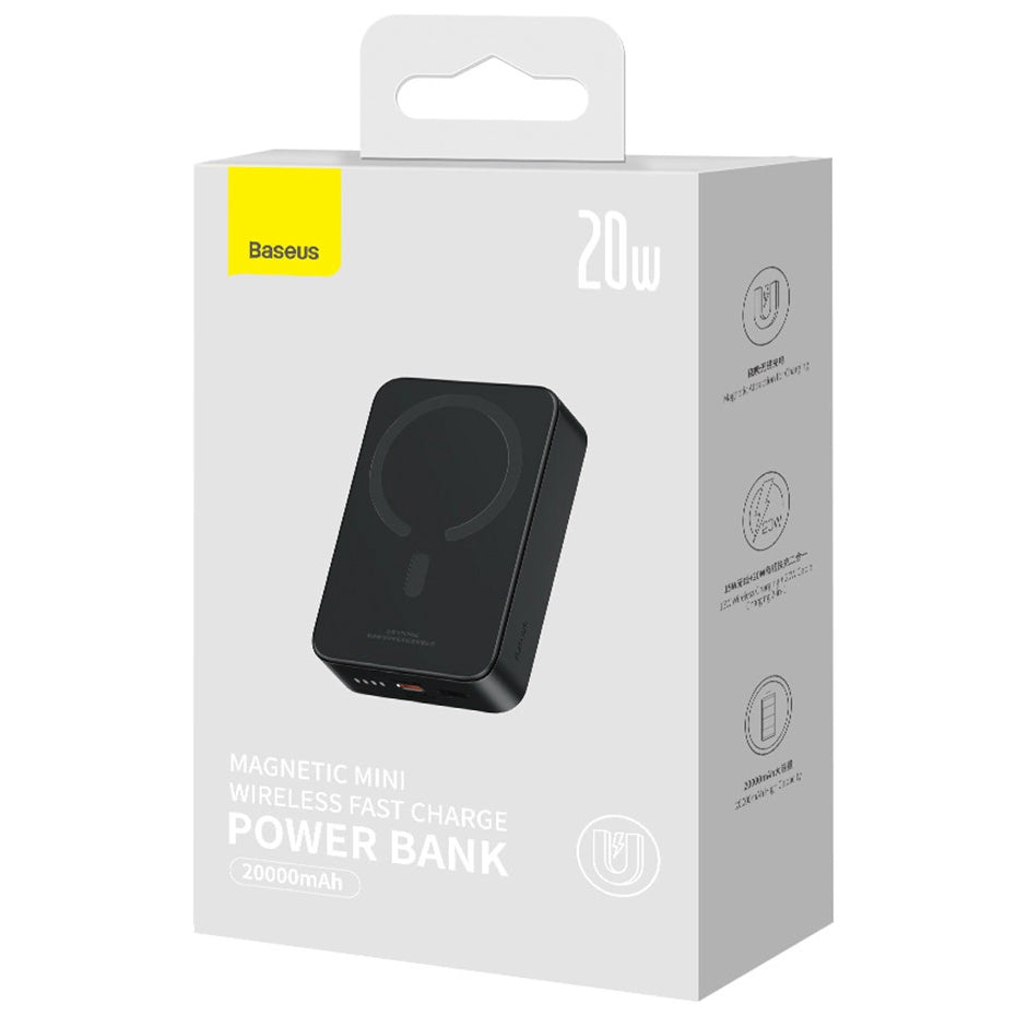 Baterie Externa Wireless Baseus Magnetic Mini, 20000mAh, 20W, PD + FQI, 1 x QI - 1 x USB-C, Neagra PPCX150001