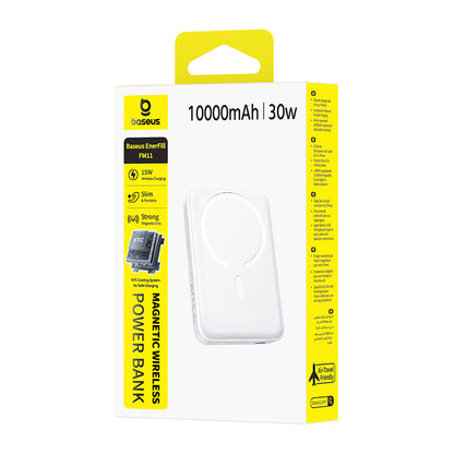 Baterie Externa Wireless Baseus EnerFill FM11, 10000mAh, 30W, PD + FQI, 1 x QI - 1 x USB-C, Alba