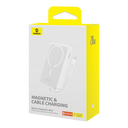 Baterie Externa Wireless Baseus Magnetic Mini, 10000mAh, 20W, PD + FQI, 1 x Lightning - 1 x QI - 1 x USB-C, Alba P10022109223-00