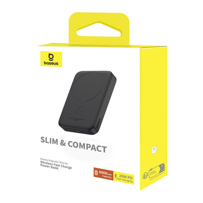 Baterie Externa Wireless Baseus Mini Air, 6000mAh, 20W, PD + FQI, 1 x QI - 1 x USB-C, Neagra P10059002113-00
