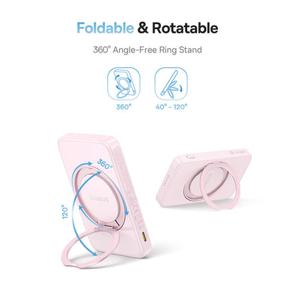 Baterie Externa Wireless Baseus PicoGo, 5000mAh, 20W, PD + FQI, 1 x QI - 1 x USB-C, Roz P10076800413-00