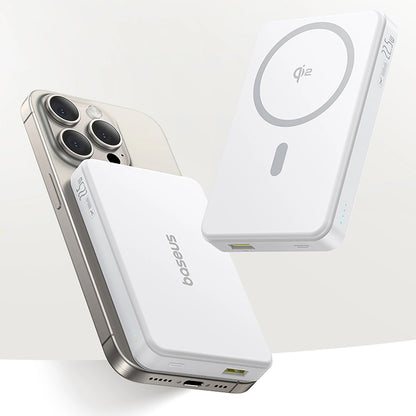 Baterie Externa Wireless Baseus Airpow2 Qi2, 10000mAh, 22.5W, QC + PD + FQI, 1 x QI - 1 x USB-A - 1 x USB-C, Alba P10080000213-00