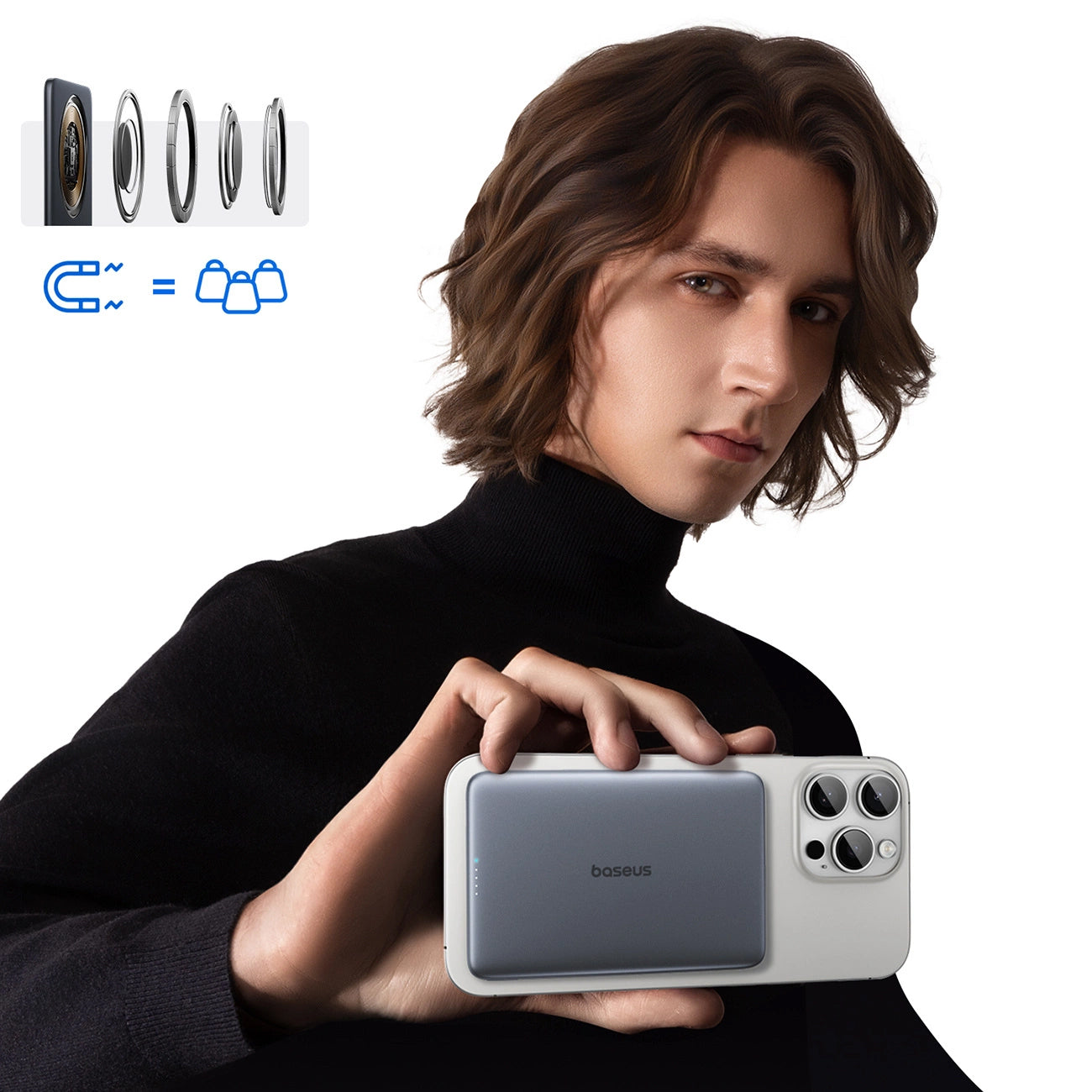 Baterie Externa Wireless Baseus PicoGo AM41, 5000mAh, 20W, PD + FQI, 1 x QI - 1 x USB-C, Gri P1007680C813-00