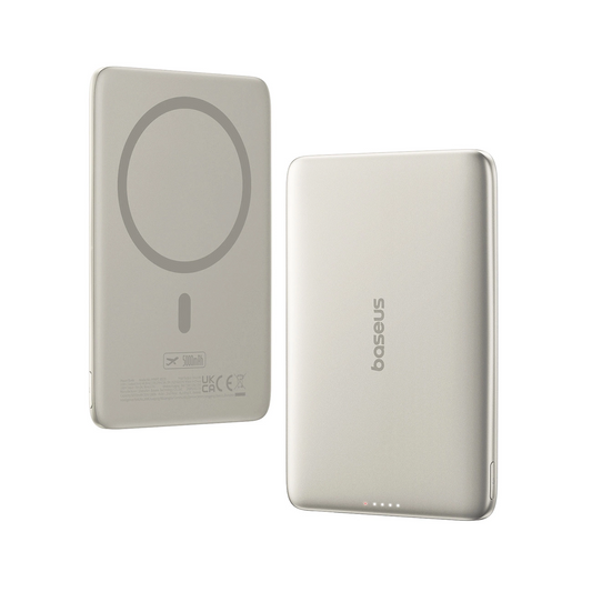 Baterie Externa Wireless Baseus PicoGo AM41, 5000mAh, 20W, PD + FQI, 1 x QI - 1 x USB-C, Bej