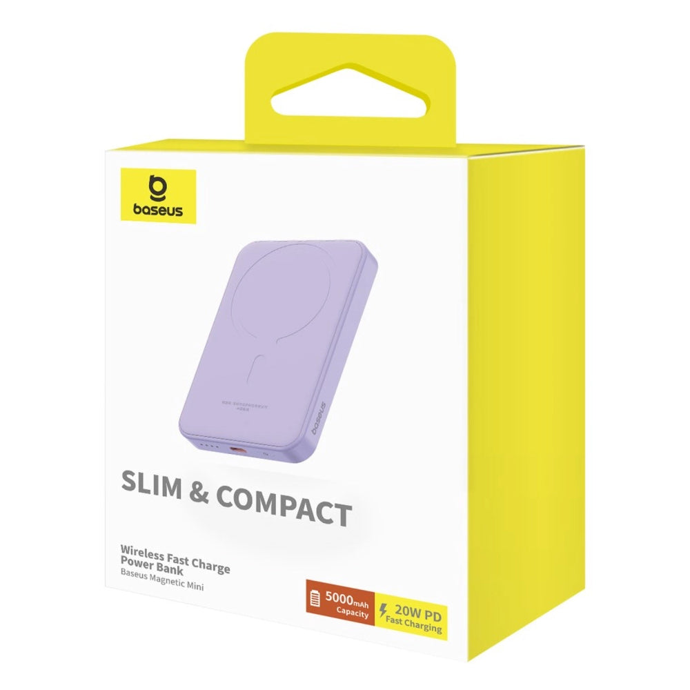 Baterie Externa Wireless Baseus Magnetic Mini, 5000mAh, 20W, PD + FQI, 1 x QI - 1 x USB-C, Mov P10022107513