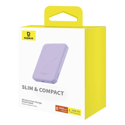 Baterie Externa Wireless Baseus Magnetic Mini, 5000mAh, 20W, PD + FQI, 1 x QI - 1 x USB-C, Mov P10022107513