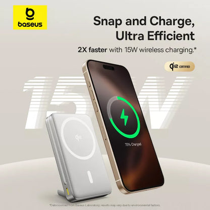 Baterie Externa Wireless Baseus Nomos Kickstand, 10000mAh, 45W, PD + QI, 1 x QI - 1 x USB-C, Neagra P10078800843-00