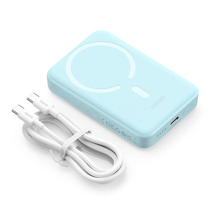 Baterie Externa Wireless Baseus Magnetic Mini, 10000mAh, 30W, PD + FQI, 1 x QI - 1 x USB-C, Albastra PPCX110203