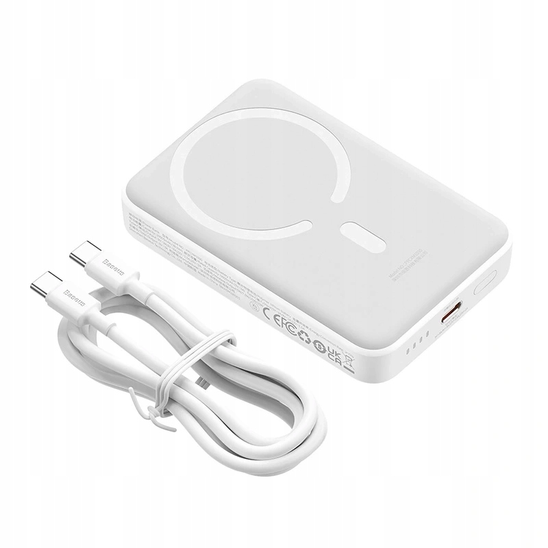 Baterie Externa Wireless Baseus Magnetic Mini, 10000mAh, 30W, PD + FQI, 1 x QI - 1 x USB-C, Alba PPCX110202