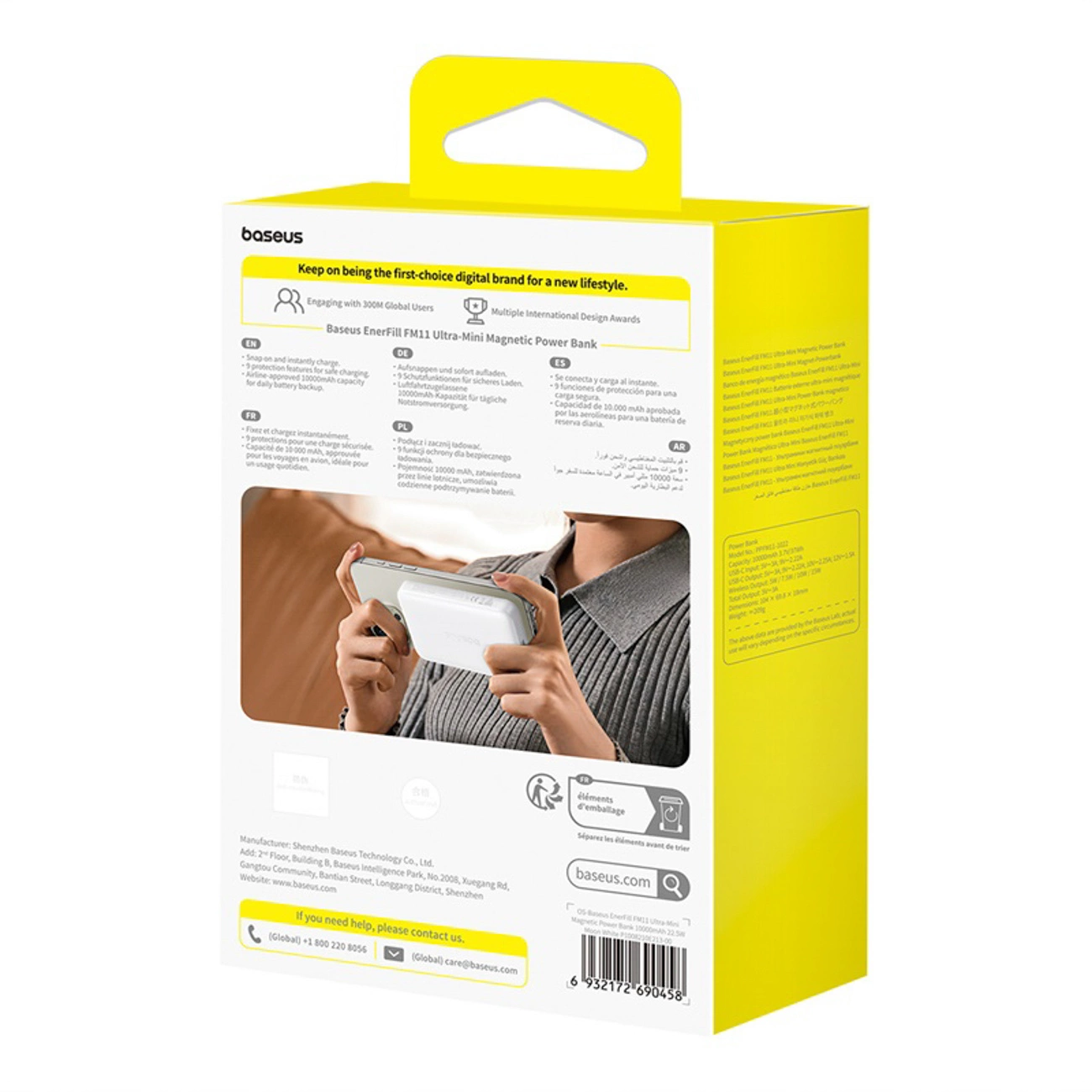Baterie Externa Wireless Baseus EnerFill FM11 Ultra-Mini, 10000mAh, 22.5W, PD + FQI, 1 x QI - 1 x USB-C, Alba P1008210E213-00
