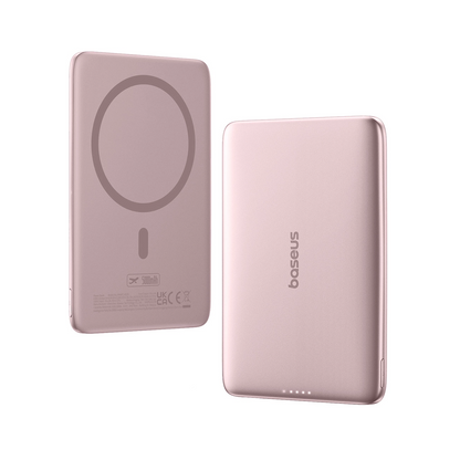 Baterie Externa Wireless Baseus PicoGo AM41, 5000mAh, 20W, PD + FQI, 1 x QI - 1 x USB-C, Roz