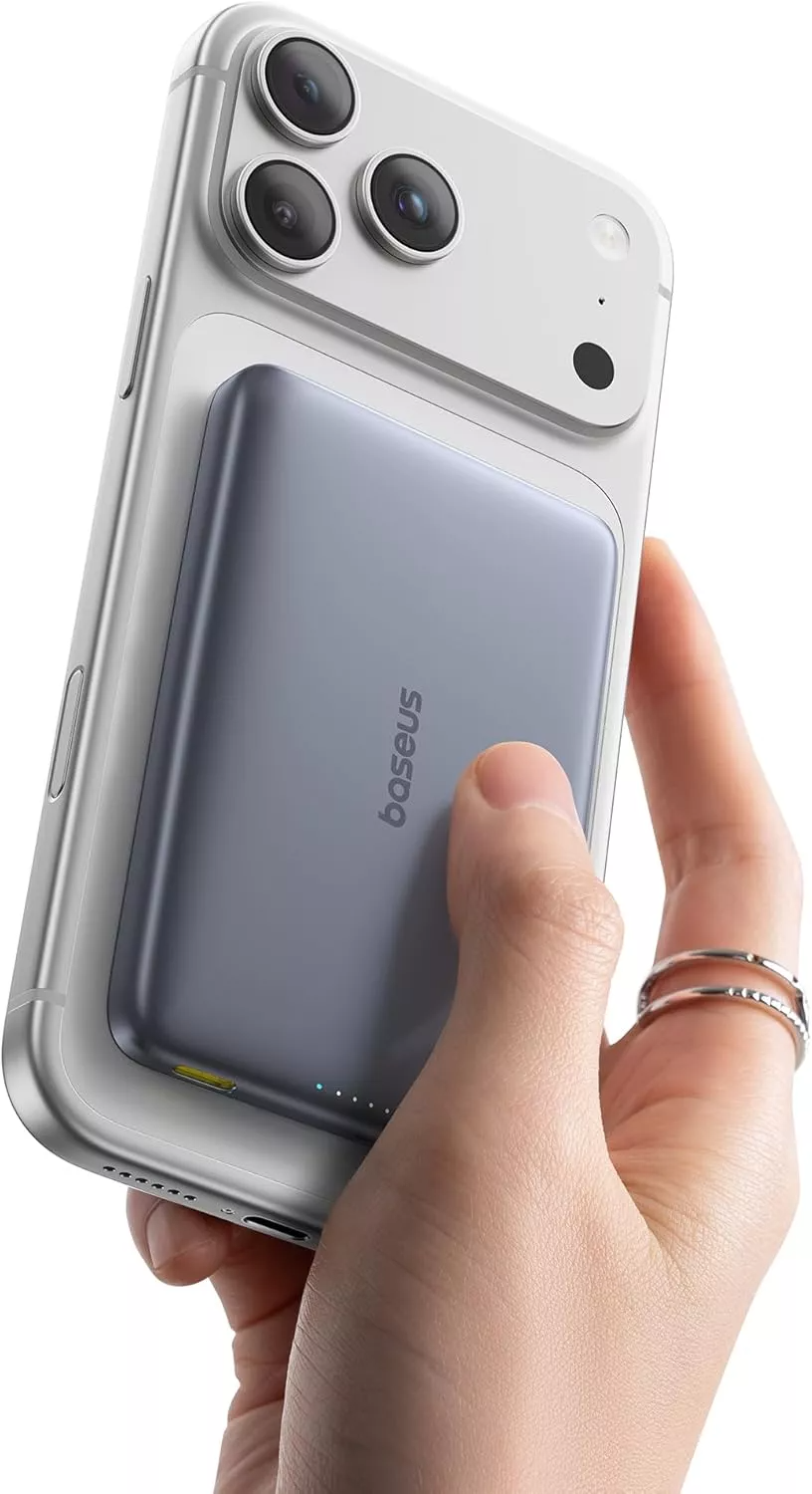 Baterie Externa Wireless Baseus PicoGo AM41, 10000mAh, 27W, PD + FQI, 1 x QI - 1 x USB-C, Gri E0027200