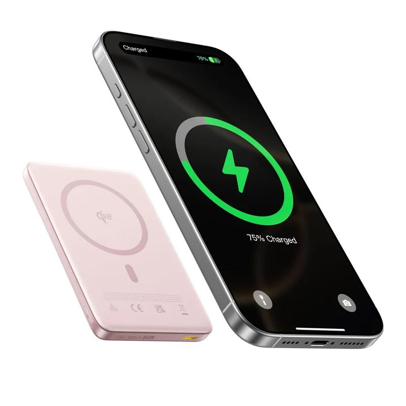 Baterie Externa Wireless Baseus PicoGo AM41, 10000mAh, 27W, PD + FQI, 1 x QI - 1 x USB-C, Roz E0027202