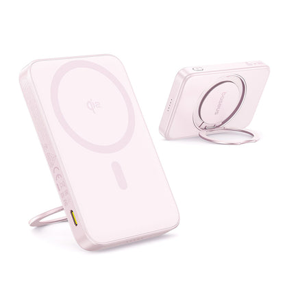 Baterie Externa Wireless Baseus PicoGo, 5000mAh, 20W, PD + FQI, 1 x QI - 1 x USB-C, Roz P10076800413-00