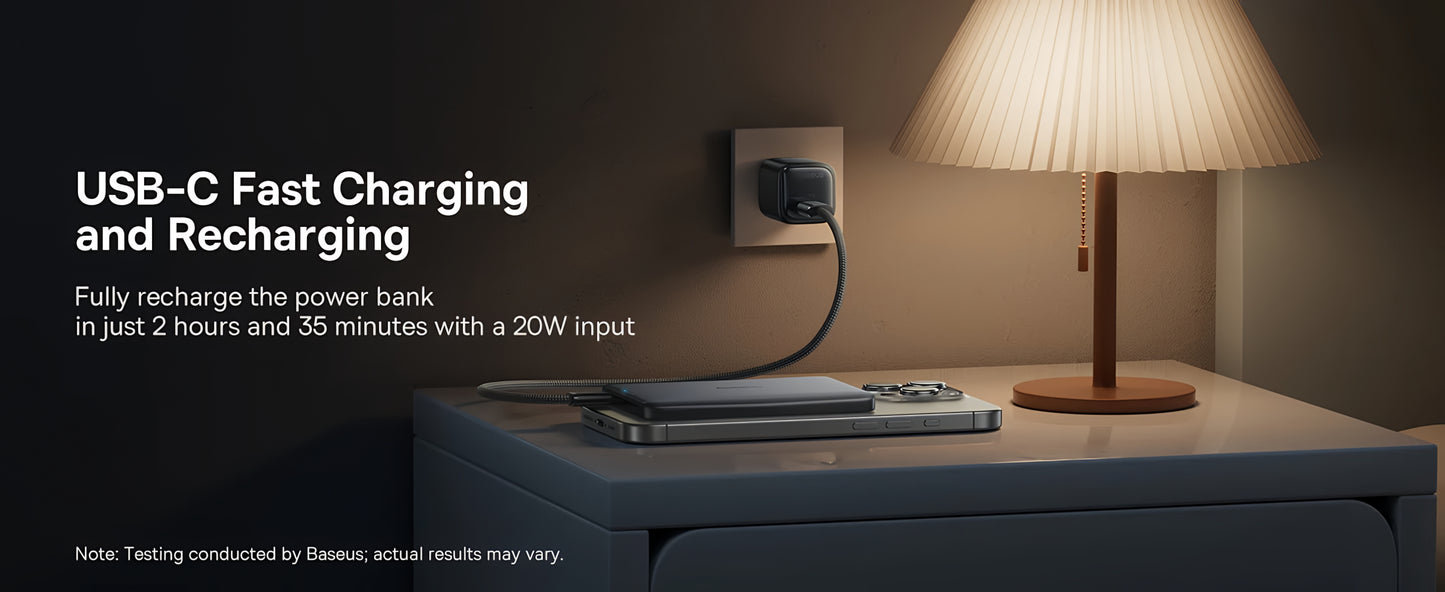 Baterie Externa Wireless Baseus PicoGo AM41, 10000mAh, 27W, PD + FQI, 1 x QI - 1 x USB-C, Bej E0027203