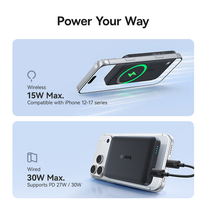 Baterie Externa Wireless Baseus EnerFill FM11, 10000mAh, 30W, PD + FQI, 1 x QI - 1 x USB-C, Neagra