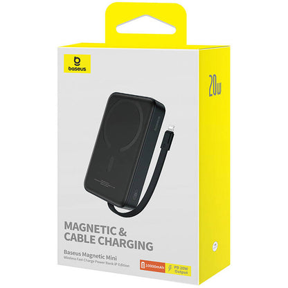 Baterie Externa Wireless Baseus Magnetic Mini, 10000mAh, 20W, PD + FQI, 1 x Lightning - 1 x QI - 1 x USB-C, Neagra P10022109113-00