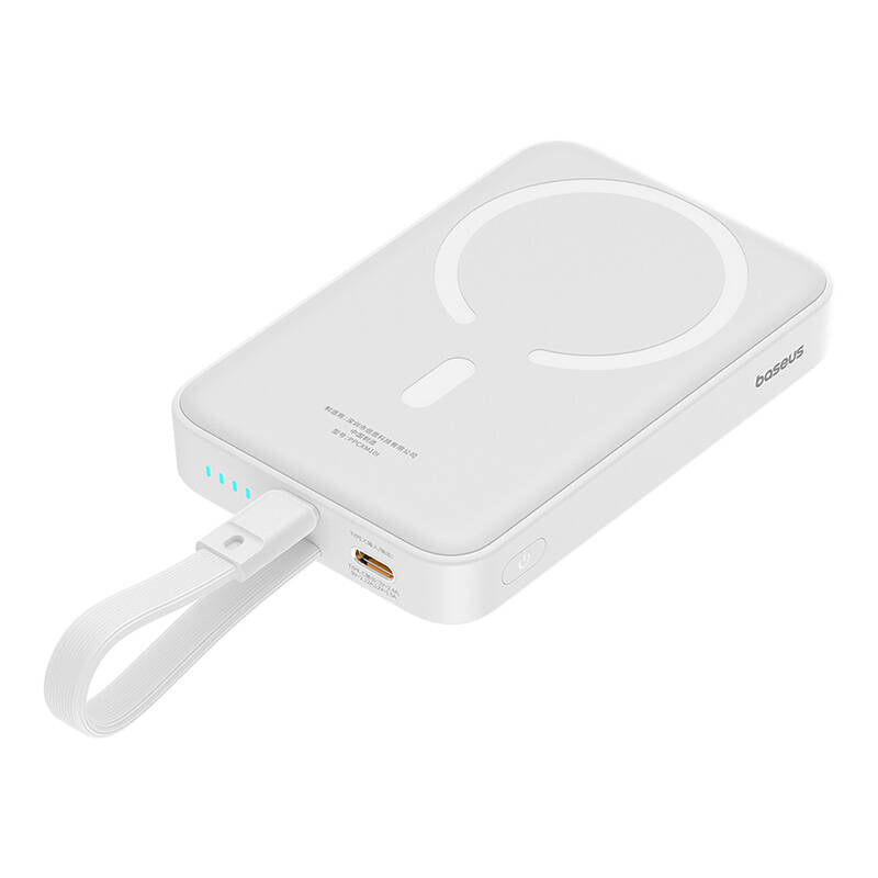 Baterie Externa Wireless Baseus Magnetic Mini, 10000mAh, 20W, PD + FQI, 1 x Lightning - 1 x QI - 1 x USB-C, Alba P10022109223-00