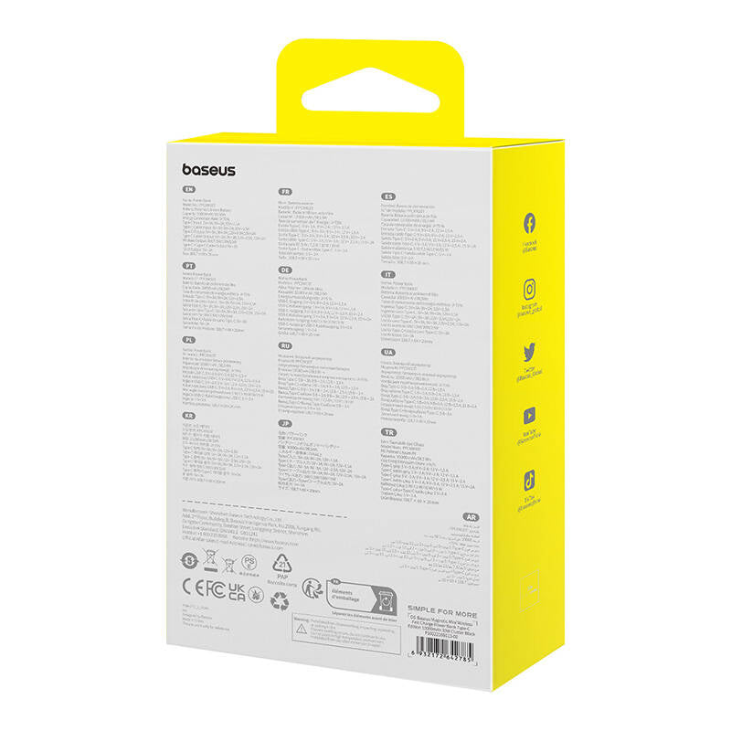 Baterie Externa Wireless Baseus Magnetic Mini, 10000mAh, 30W, PD + FQI, 1 x QI - 2 x USB-C, Neagra P1002210B113-00