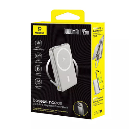 Baterie Externa Wireless Baseus Nomos Kickstand, 10000mAh, 45W, PD + QI, 1 x QI - 1 x USB-C, Neagra P10078800843-00