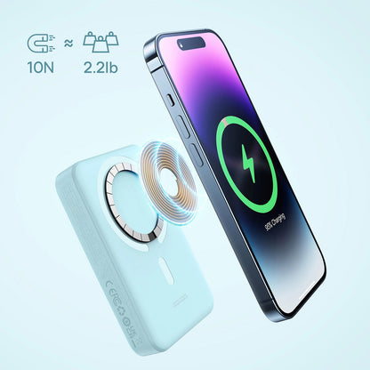 Baterie Externa Wireless Baseus Magnetic Mini, 10000mAh, 30W, PD + FQI, 1 x QI - 1 x USB-C, Albastra PPCX110203