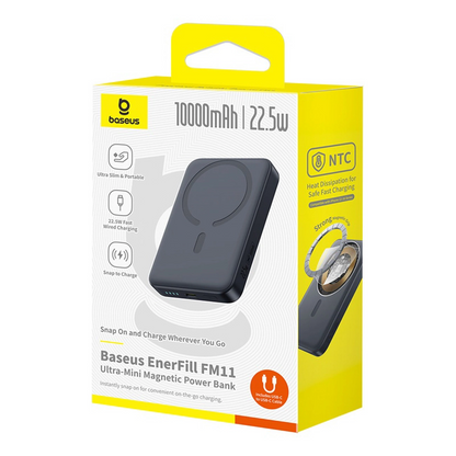 Baterie Externa Wireless Baseus EnerFill FM11 Ultra-Mini, 10000mAh, 22.5W, PD + FQI, 1 x QI - 1 x USB-C, Neagra P1008210E123-00