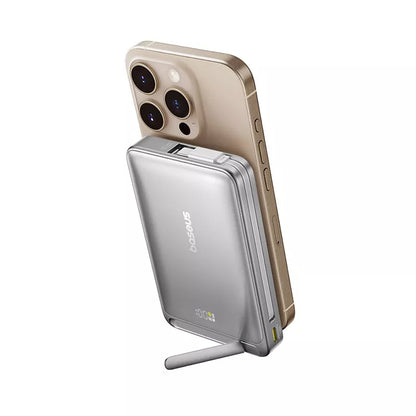 Baterie Externa Wireless Baseus Nomos Kickstand, 10000mAh, 45W, PD + QI, 1 x QI - 1 x USB-C, Neagra P10078800843-00