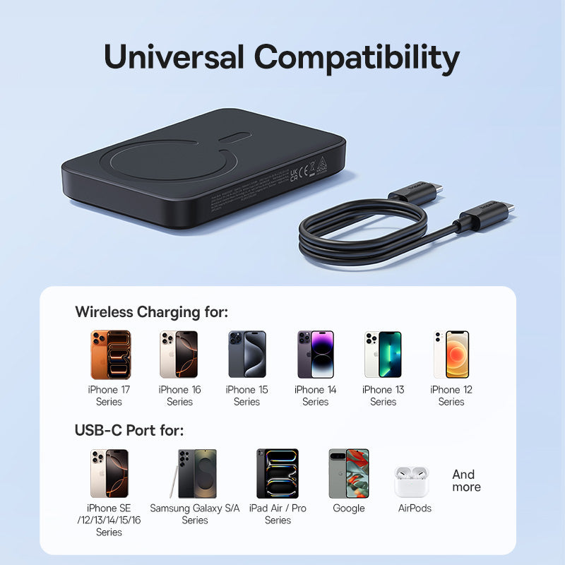 Baterie Externa Wireless Baseus EnerFill FM11, 10000mAh, 30W, PD + FQI, 1 x QI - 1 x USB-C, Neagra