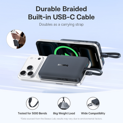 Baterie Externa Wireless Baseus EnerFill FM11, 10000mAh, 30W, PD + FQI, 1 x QI - 2 x USB-C, Neagra E0028904