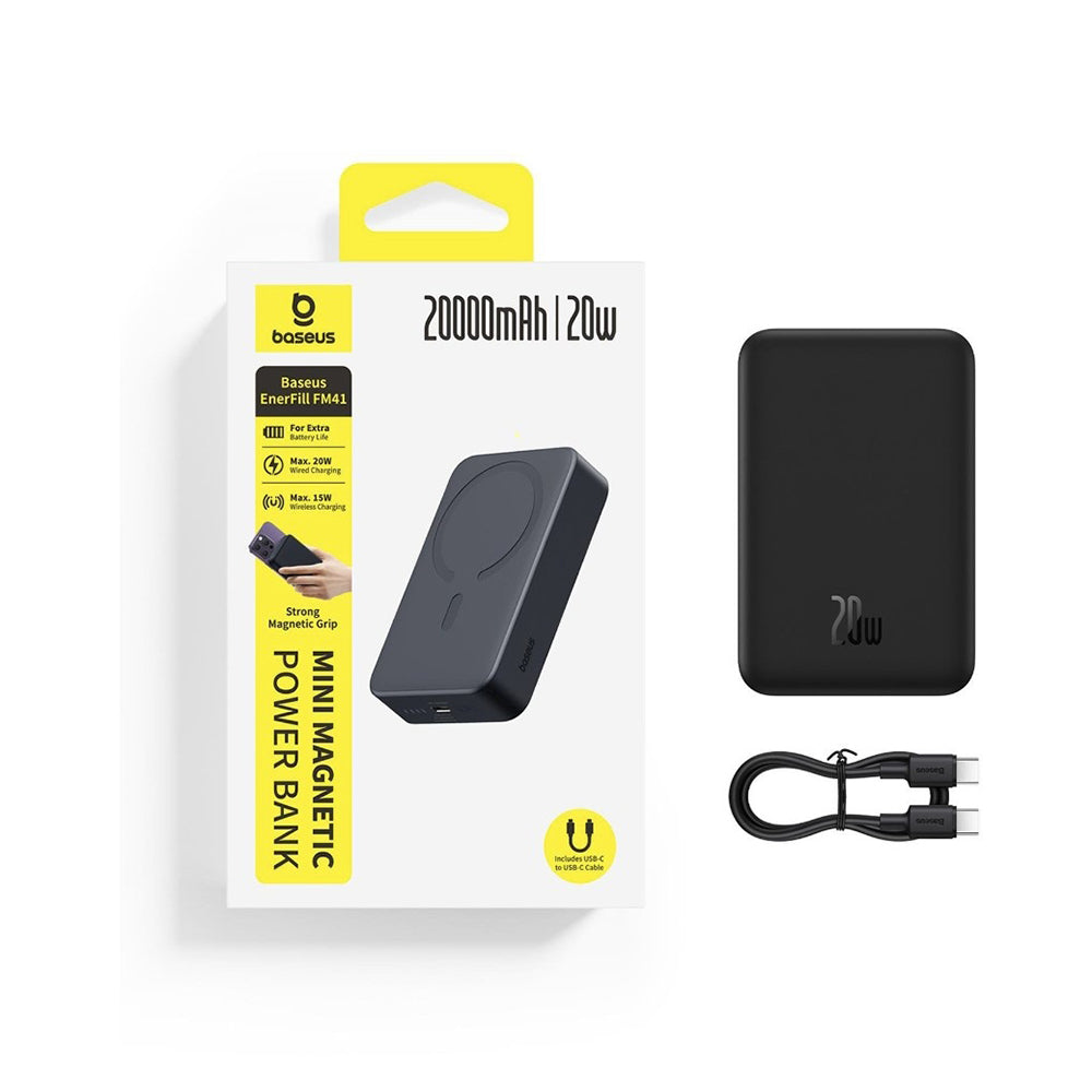 Baterie Externa Wireless Baseus EnerFill FM41, 20000mAh, 20W, PD - FQI, 1 x QI - 1 x USB-C, Neagra E0027U00