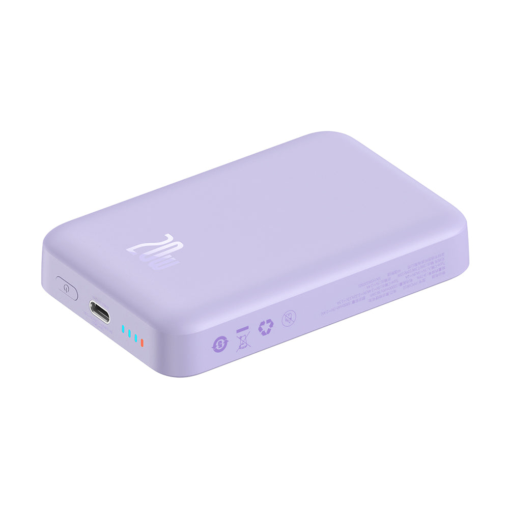 Baterie Externa Wireless Baseus Magnetic Mini, 10000mAh, 20W, PD + FQI, 1 x QI - 1 x USB-C, Mov PPCX110105